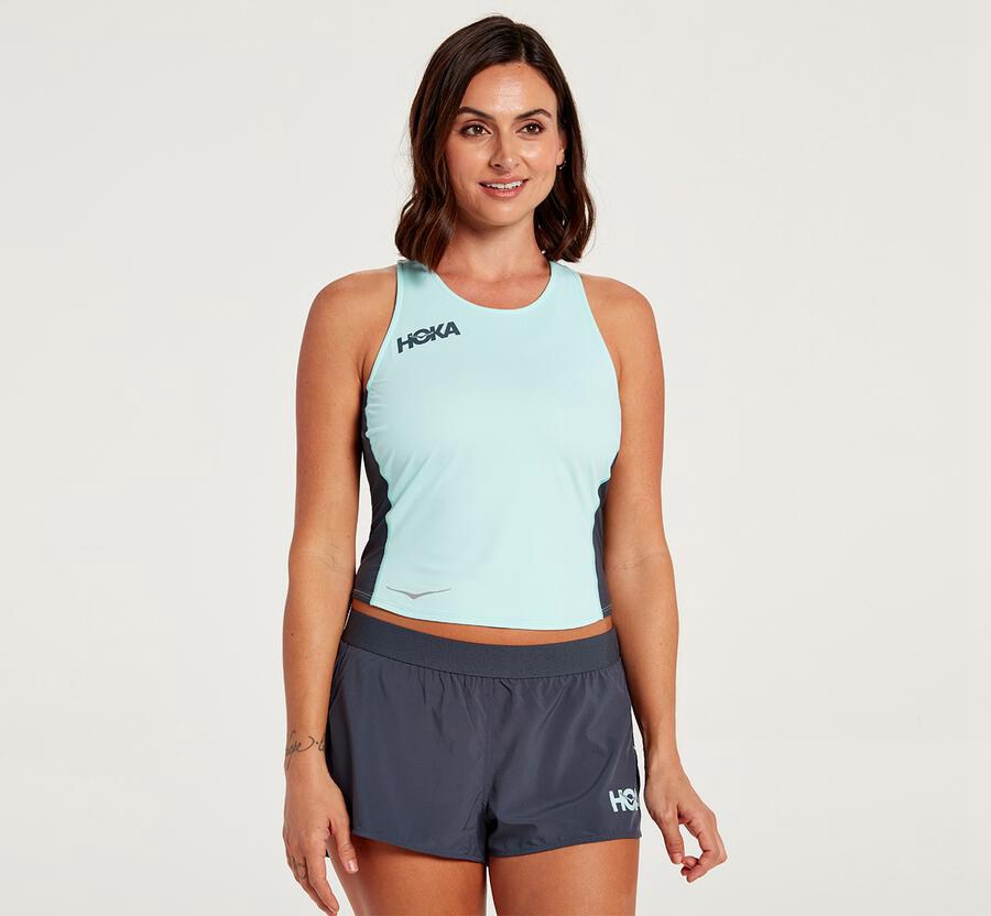 Hoka One One Fitted Tank - Women Tops - Blue,Australia PRJ-192645